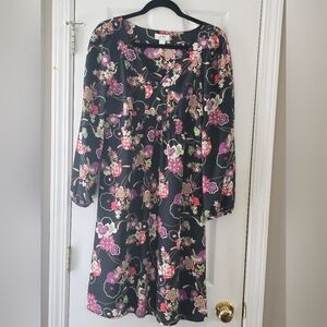 LOFT Floral Black Dress, Size 8